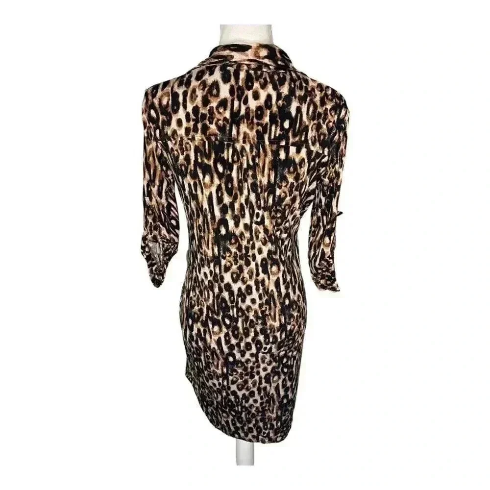 New York & Company Women’s XS Stretchy‎ Cheetah Print Button Front Dress